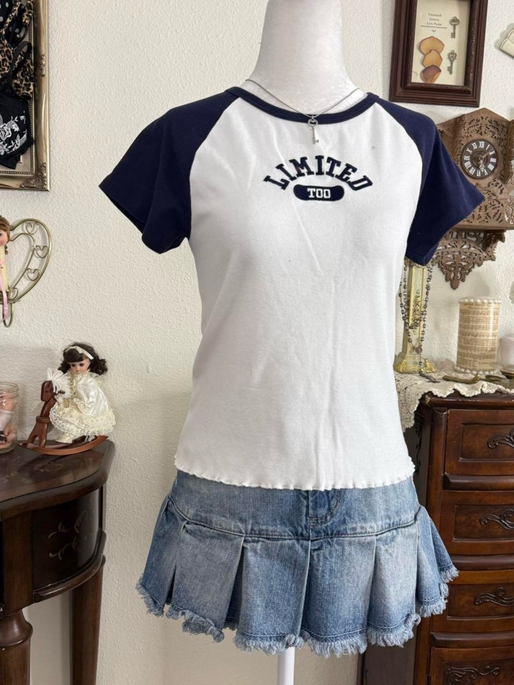 Y2k girly grunge Limited Too navy & white ringer style baby tee - Picture 3 of 6